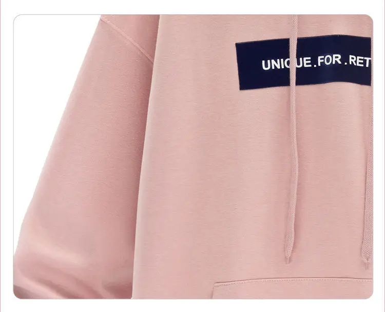 Pink Hooded Sweatshirt Women Loose Large Fleece Lined — feature 7