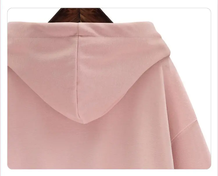 Pink Hooded Sweatshirt Women Loose Large Fleece Lined — feature 9