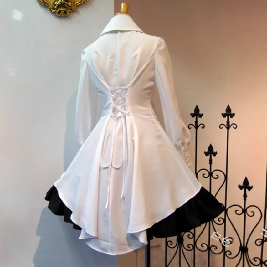 Japanese Style Maid Sister Dress White Black Ruffle Top