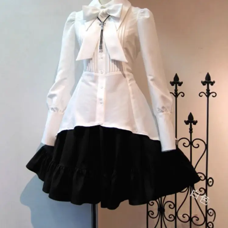 Japanese Style Maid Sister Dress White Black Ruffle Top
