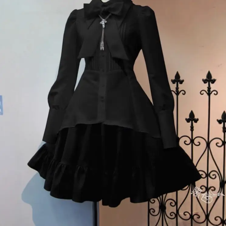 Japanese Style Maid Sister Dress White Black Ruffle Top