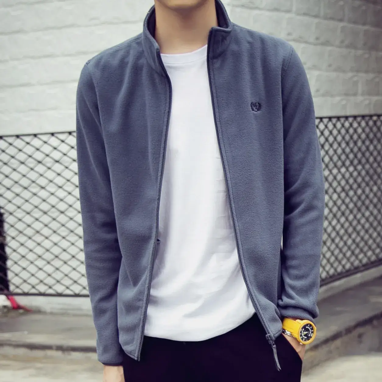 Men's Maroon Fleece Jacket Spring Autumn Casual One-Piece - Image 8