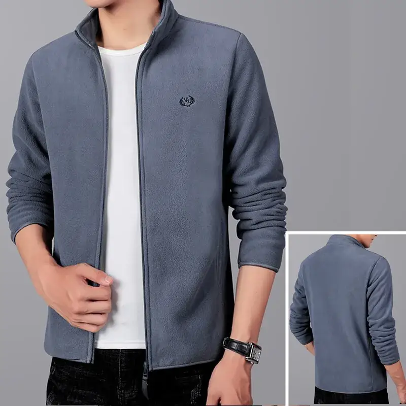 Men's Maroon Fleece Jacket Spring Autumn Casual One-Piece - Image 2