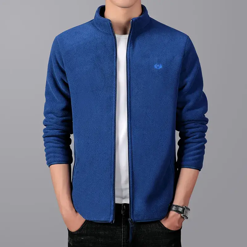 Men's Maroon Fleece Jacket Spring Autumn Casual One-Piece - Image 4