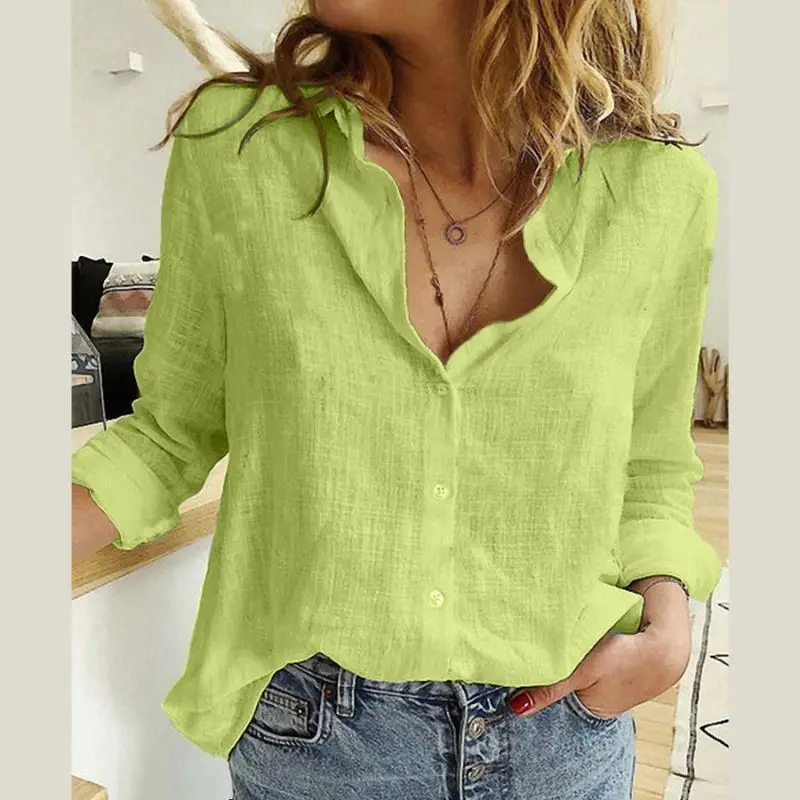 2023 Linen Long Sleeve Shirt White Casual - Image 7