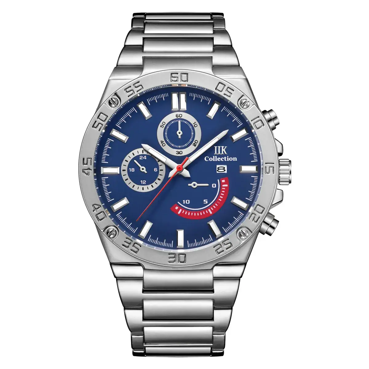 Men's Chronograph Steel Band Watch Blue Red Dial - Image 10