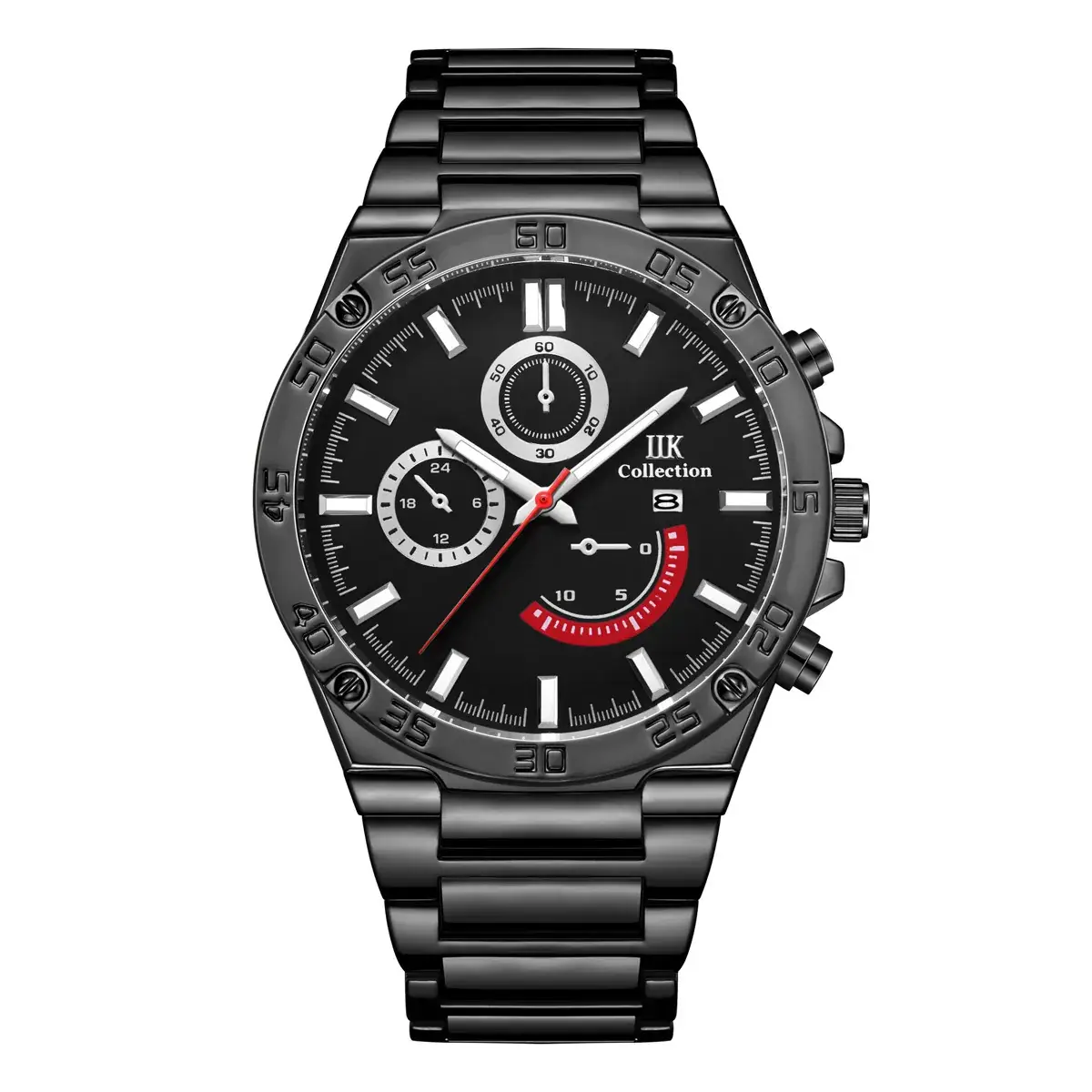 Men's Chronograph Steel Band Watch Blue Red Dial - Image 3
