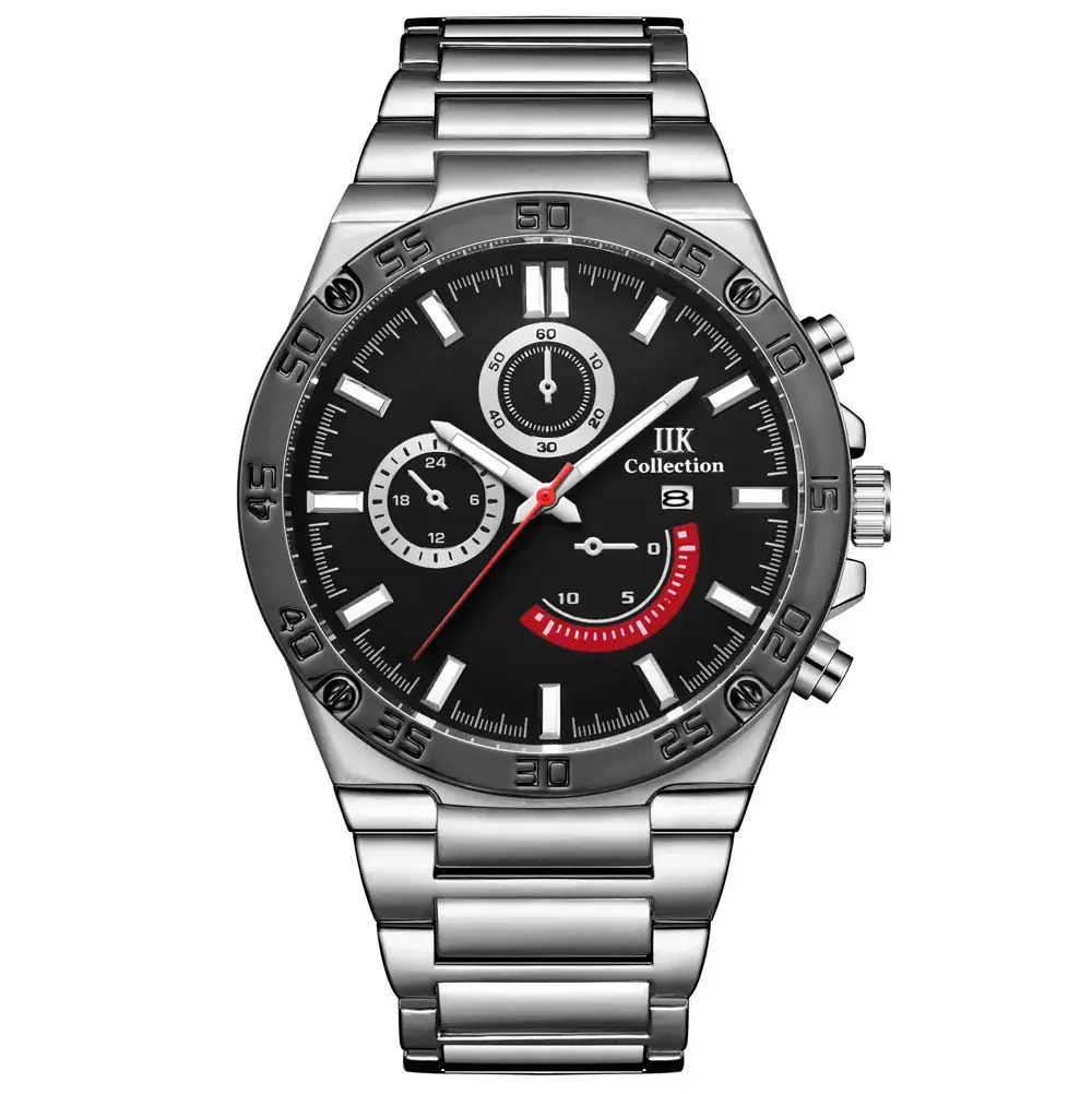 Men's Chronograph Steel Band Watch Blue Red Dial - Image 4
