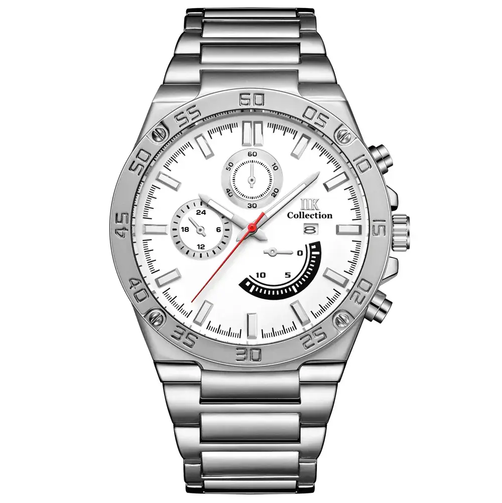 Men's Chronograph Steel Band Watch Blue Red Dial - Image 5