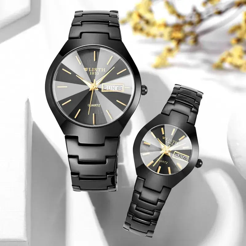 Men Waterproof Black Quartz Watch with Date Display