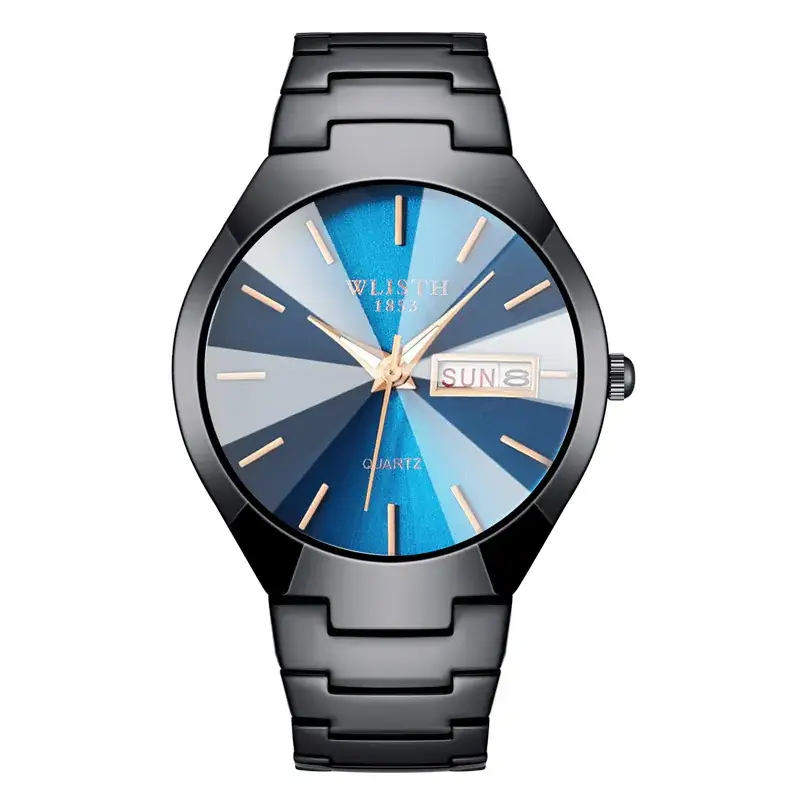 Men Waterproof Black Quartz Watch with Date Display