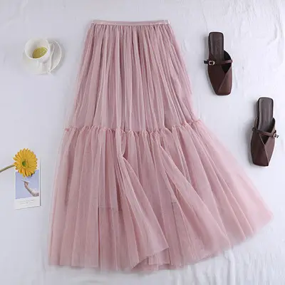 Mesh Skirt 2022 All-match Solid Color Base Small - Image 3