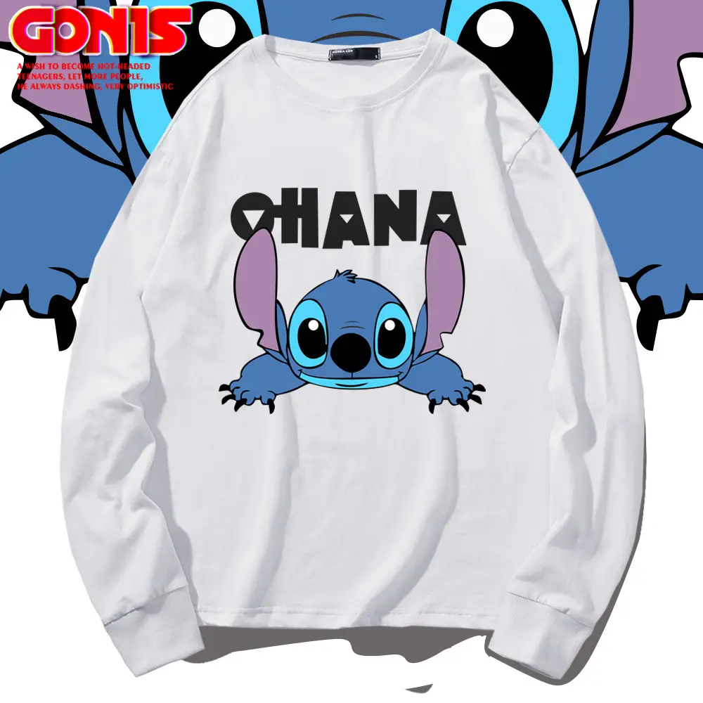 Men Stitch Long Sleeve T-Shirt Yellow Cartoon