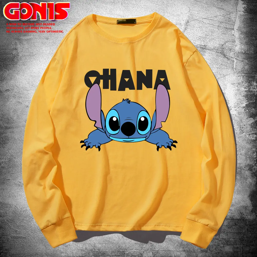 Men Stitch Long Sleeve T-Shirt Yellow Cartoon