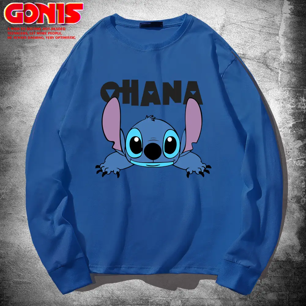 Men Stitch Long Sleeve T-Shirt Yellow Cartoon