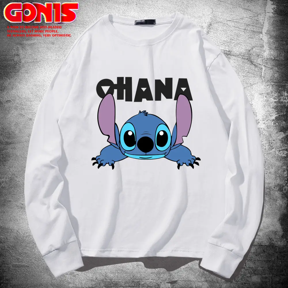 Men Stitch Long Sleeve T-Shirt Yellow Cartoon
