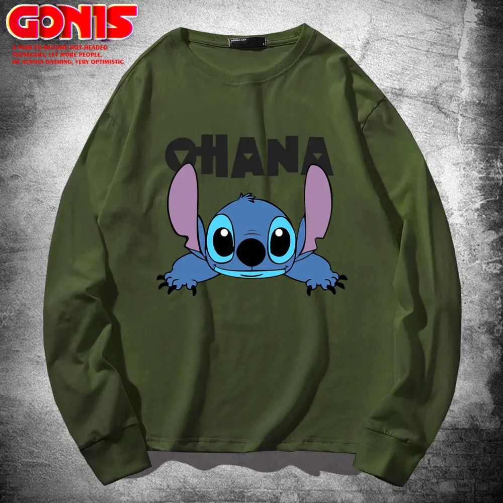 Men Stitch Long Sleeve T-Shirt Yellow Cartoon