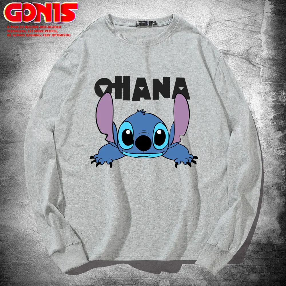 Men Stitch Long Sleeve T-Shirt Yellow Cartoon