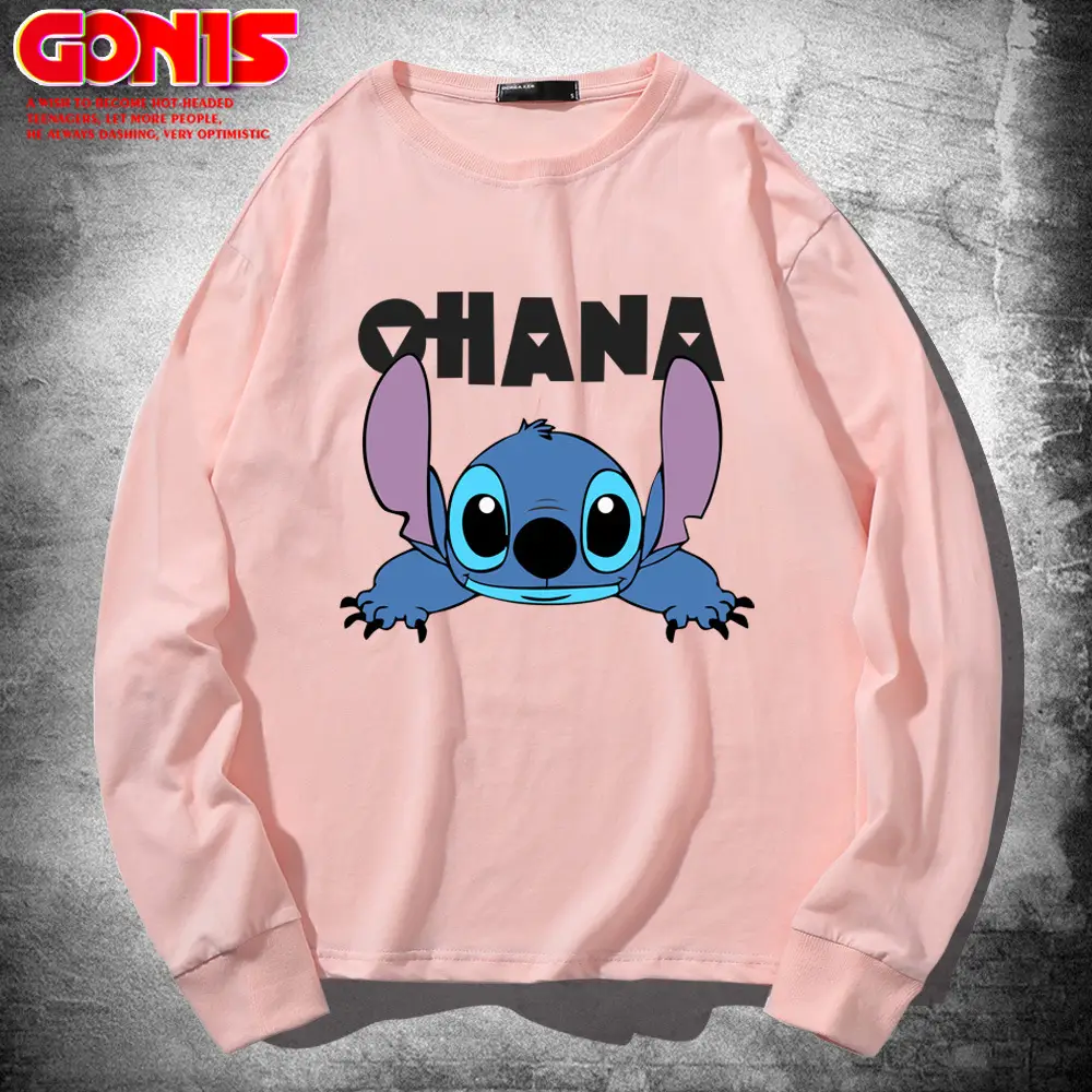 Men Stitch Long Sleeve T-Shirt Yellow Cartoon