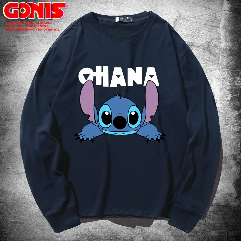 Men Stitch Long Sleeve T-Shirt Yellow Cartoon