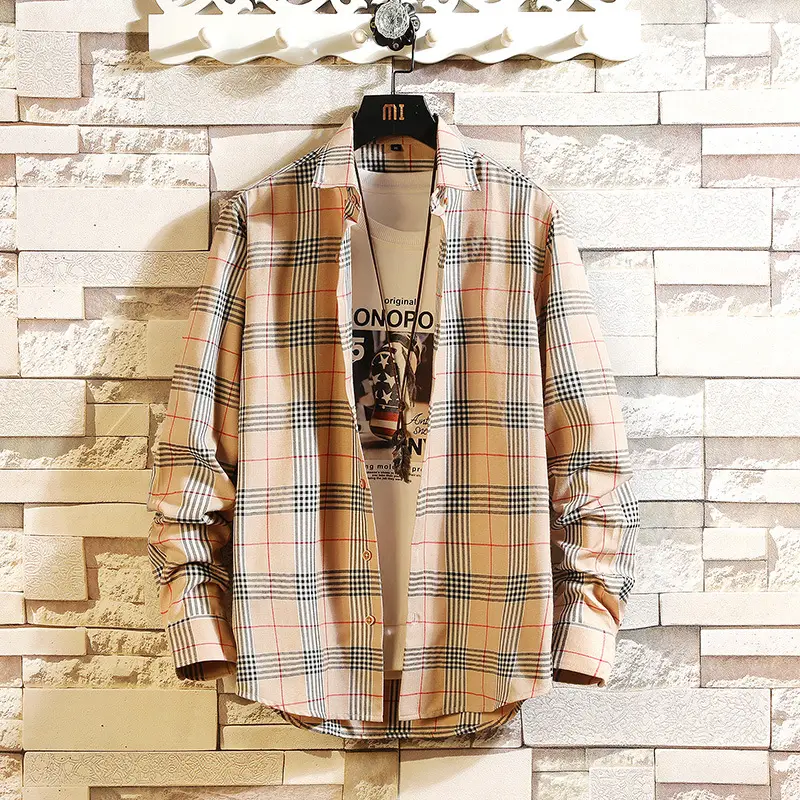 Plaid Men's Casual Shirt Black Red Blue Slim Fit - Image 5