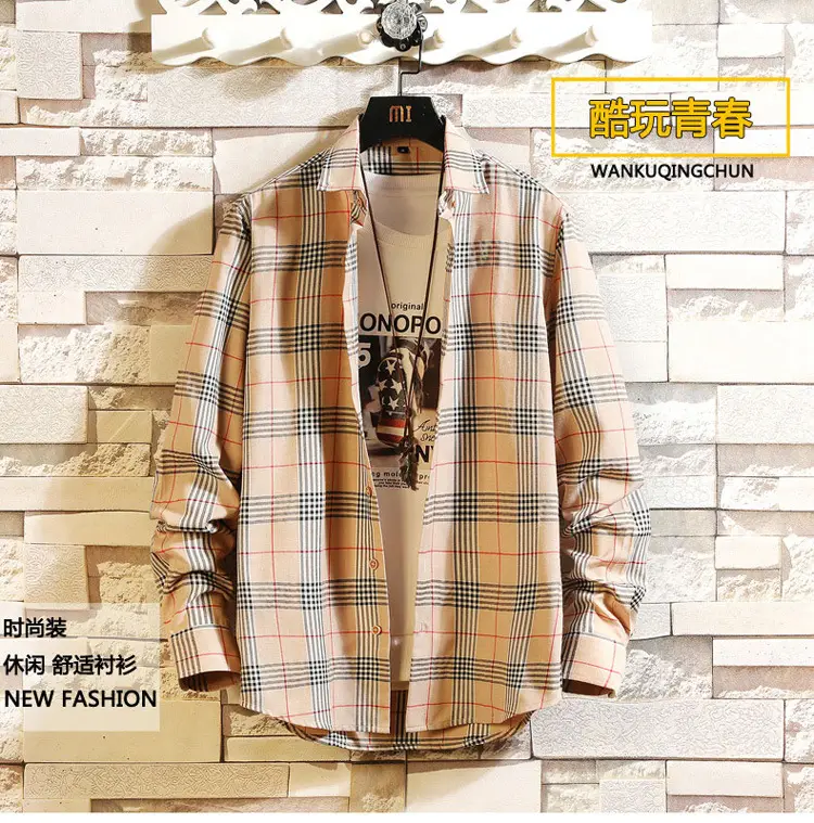 Plaid Men's Casual Shirt Black Red Blue Slim Fit — feature 1