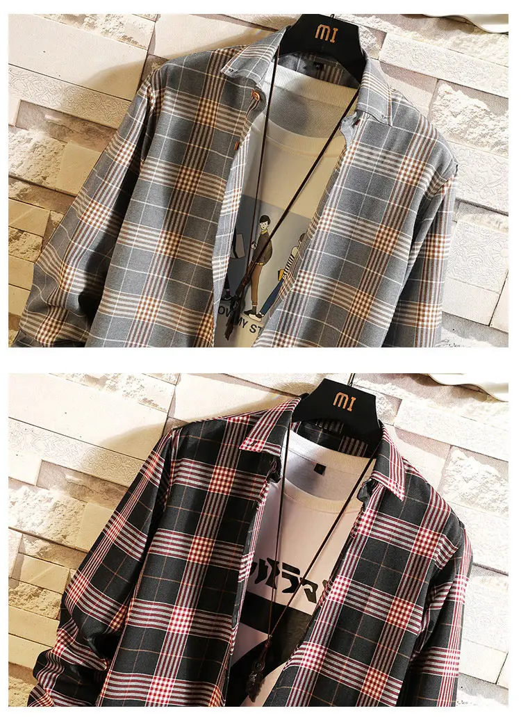 Plaid Men's Casual Shirt Black Red Blue Slim Fit — feature 13