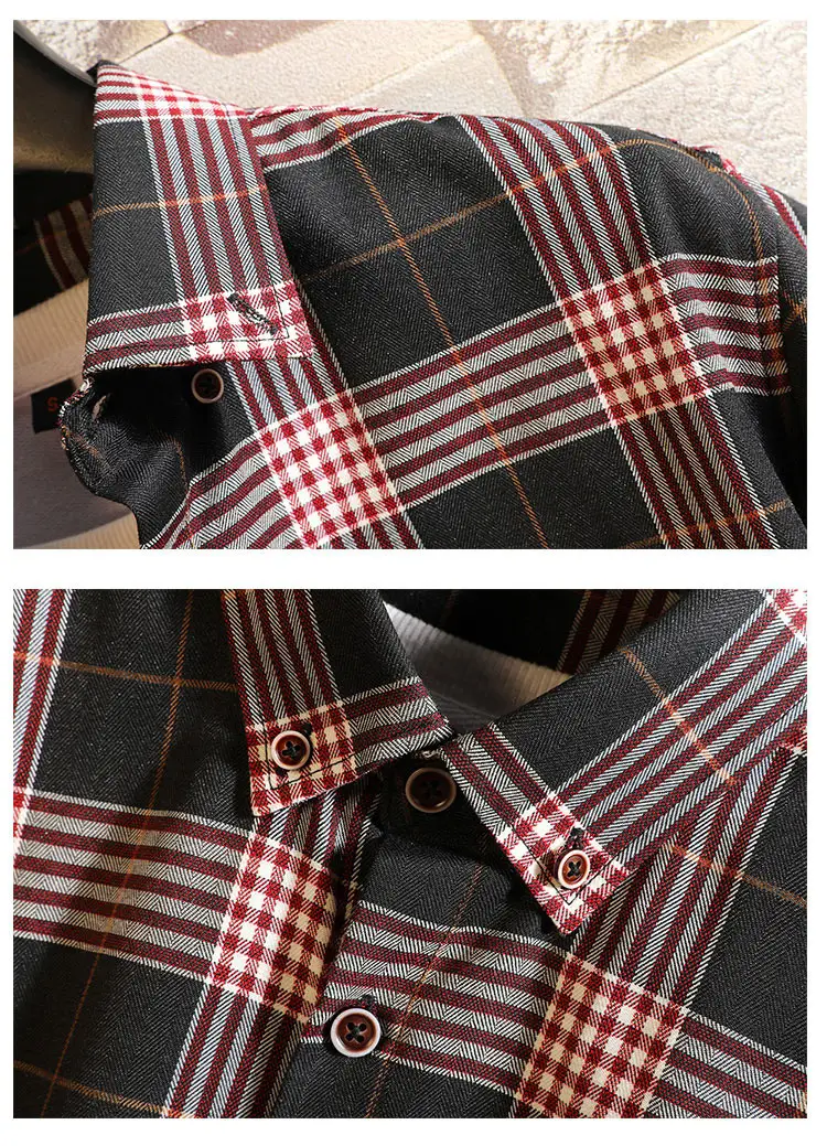 Plaid Men's Casual Shirt Black Red Blue Slim Fit — feature 14