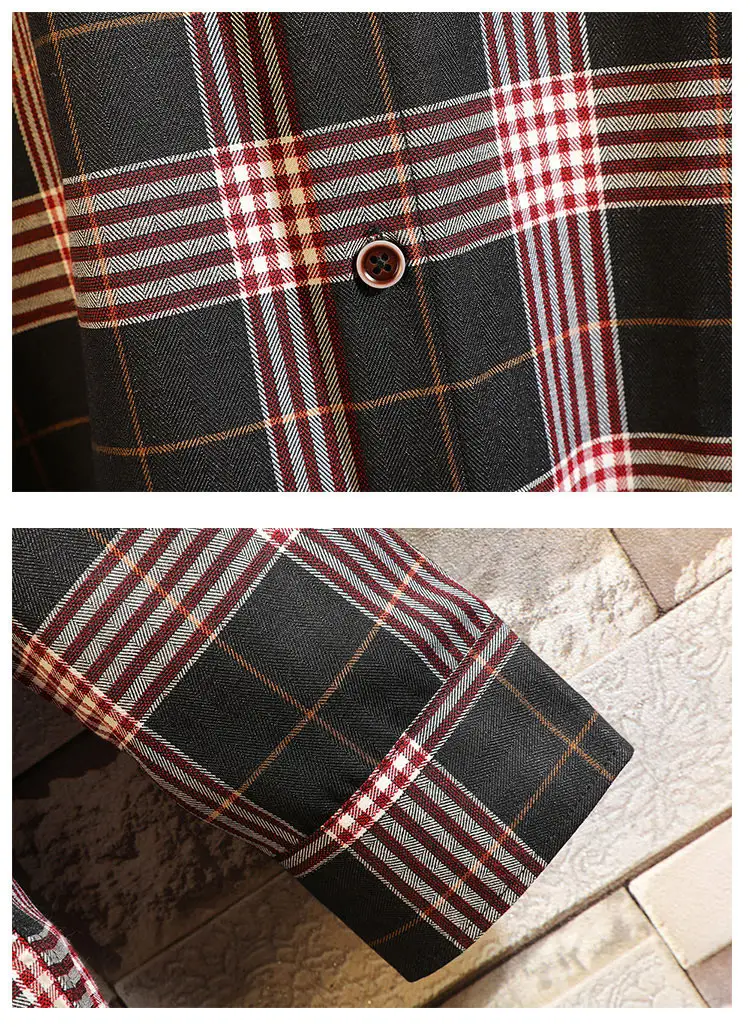 Plaid Men's Casual Shirt Black Red Blue Slim Fit — feature 15