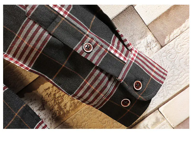 Plaid Men's Casual Shirt Black Red Blue Slim Fit — feature 16