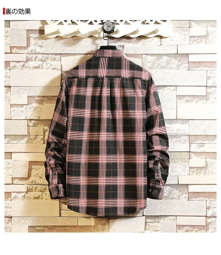 Plaid Men's Casual Shirt Black Red Blue Slim Fit — feature 8
