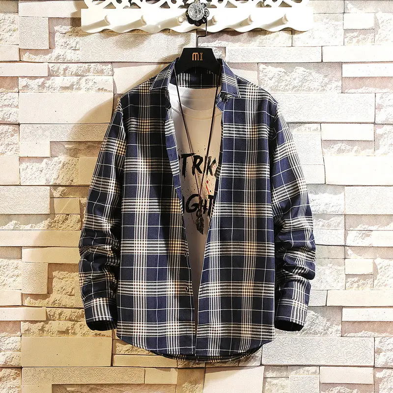 Plaid Men's Casual Shirt Black Red Blue Slim Fit - Image 4