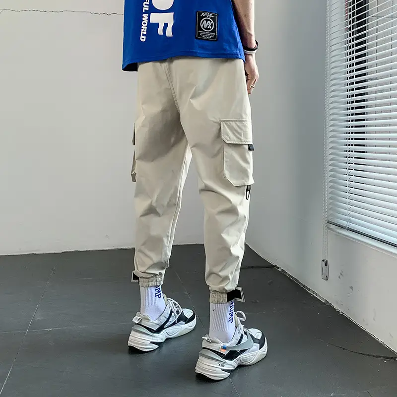 Men Casual Cropped Pants Loose Jogger Magic Tape Harem Pants