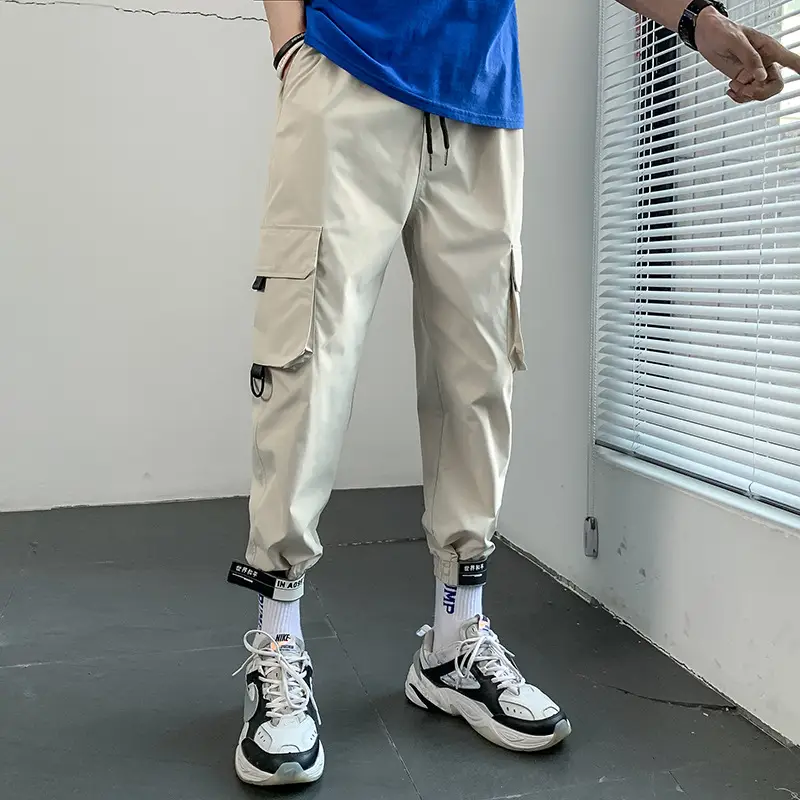 Men Casual Cropped Pants Loose Jogger Magic Tape Harem Pants