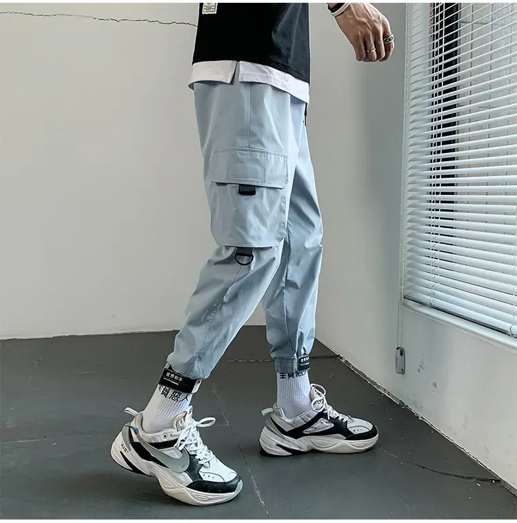 Men Casual Cropped Pants Loose Jogger Magic Tape Harem Pants