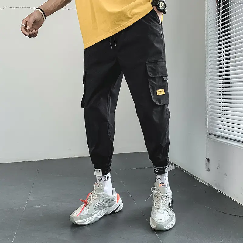 Men Casual Cropped Pants Loose Jogger Magic Tape Harem Pants