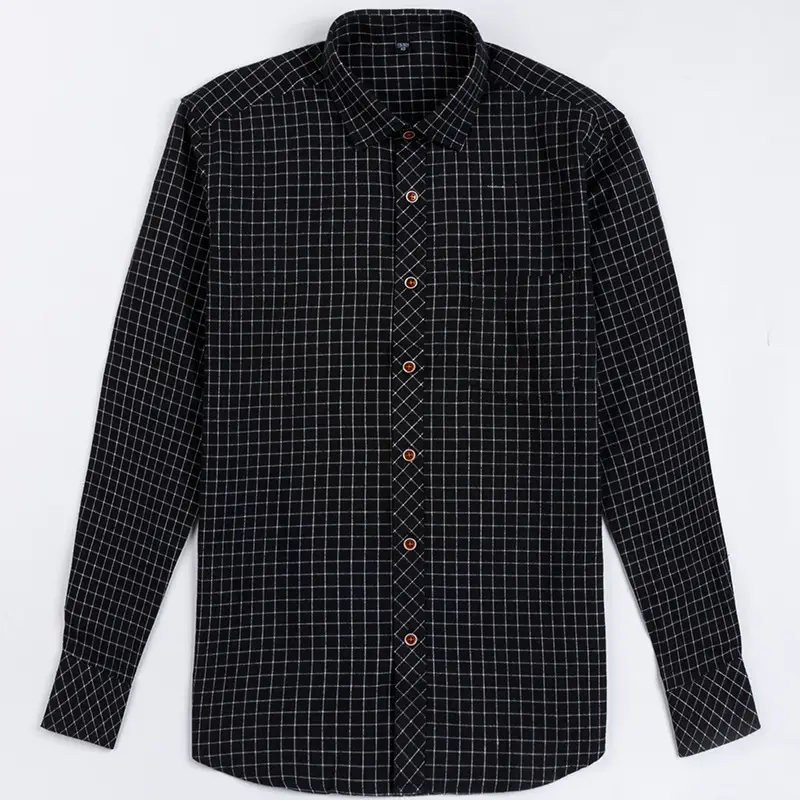 Men's Grey Brushed Plaid Long Sleeve Shirt