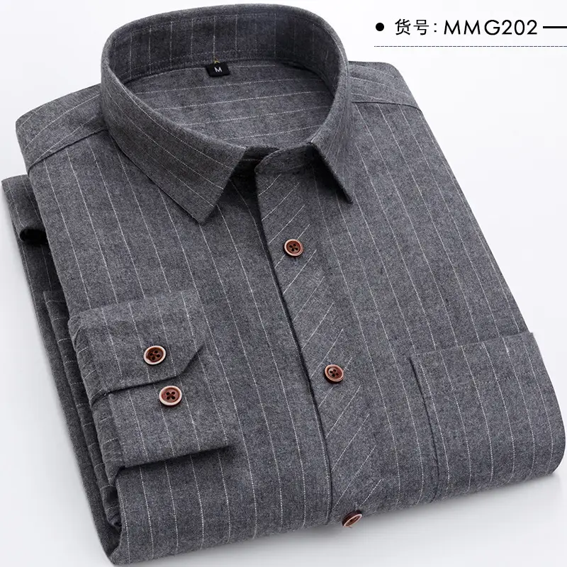 Men's Grey Brushed Plaid Long Sleeve Shirt