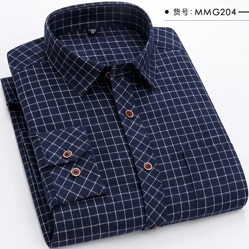 Men's Grey Brushed Plaid Long Sleeve Shirt