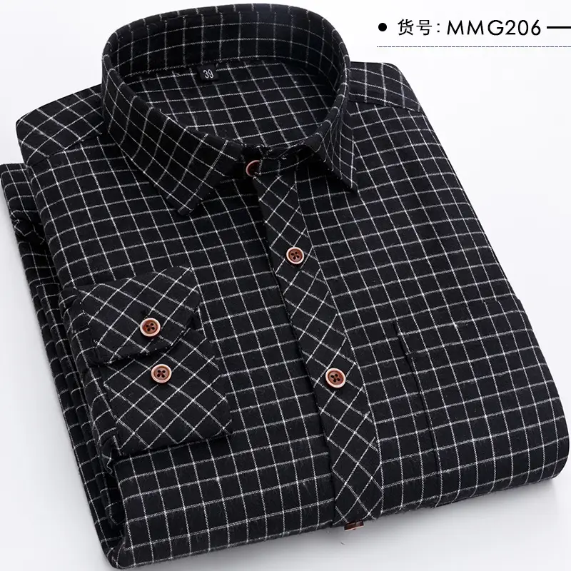 Men's Grey Brushed Plaid Long Sleeve Shirt