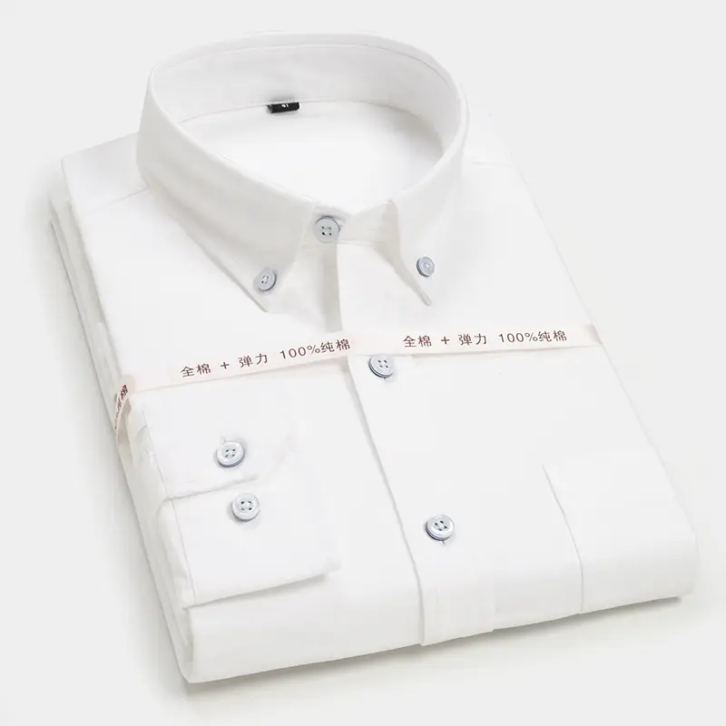 Men's Grey Cotton Oxford Shirt Slim Fit Long Sleeve - Image 10