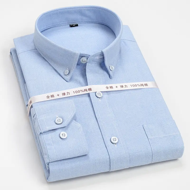 Men's Grey Cotton Oxford Shirt Slim Fit Long Sleeve - Image 11