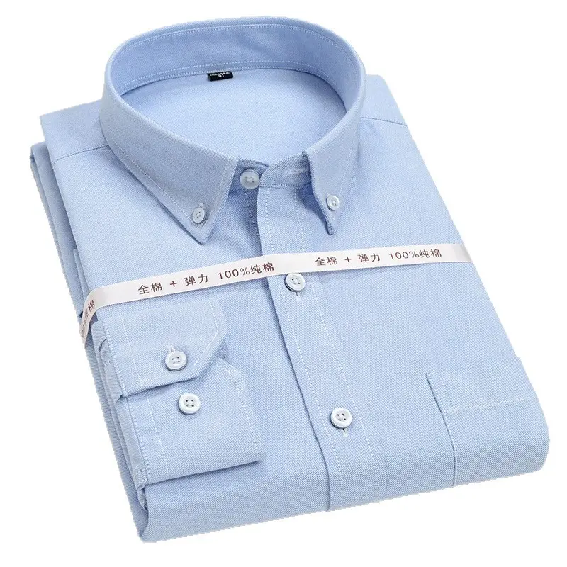 Men's Grey Cotton Oxford Shirt Slim Fit Long Sleeve - Image 13