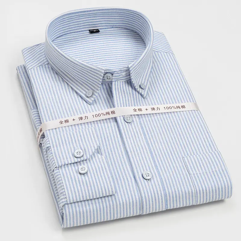 Men's Grey Cotton Oxford Shirt Slim Fit Long Sleeve - Image 3