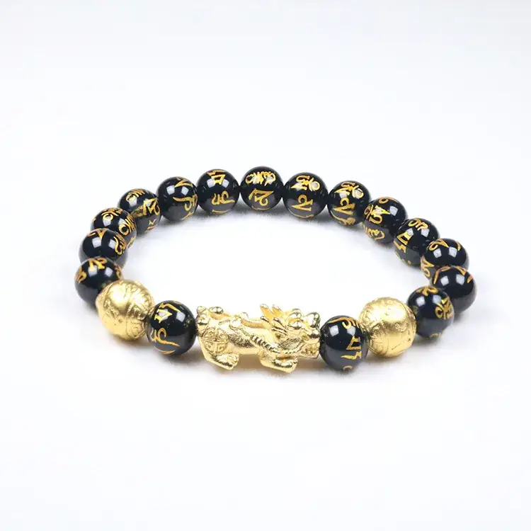 Natural Black Agate 6-Crime Bracelet with Gold Dragon Charm - Image 6