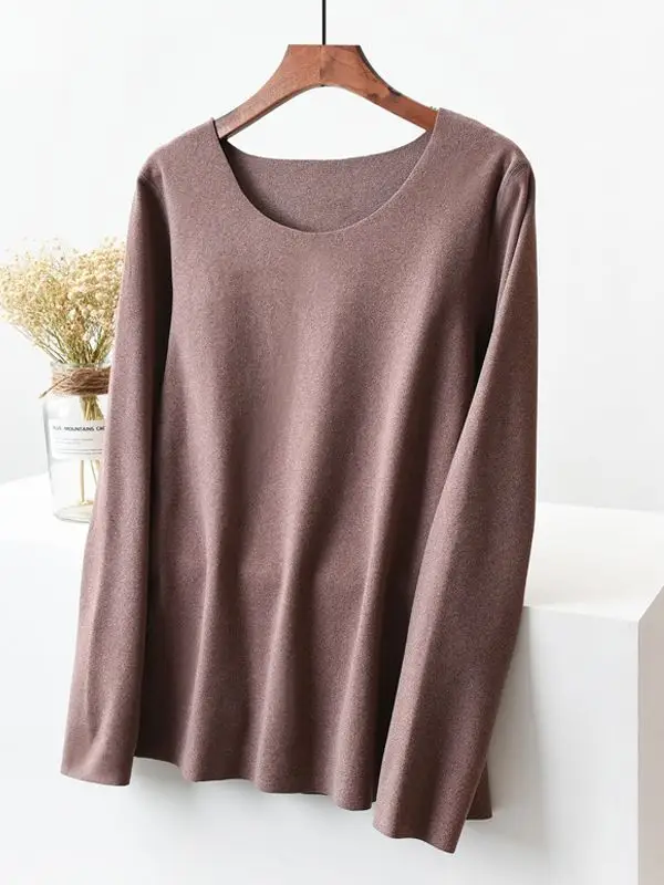 Women's Velvet Long Sleeve Warm Underwear Brown