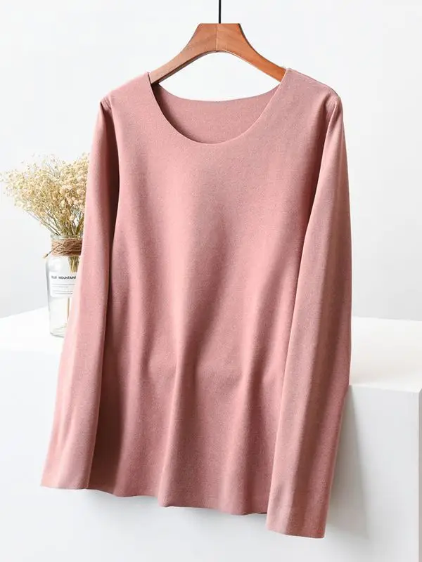 Women's Velvet Long Sleeve Warm Underwear Brown