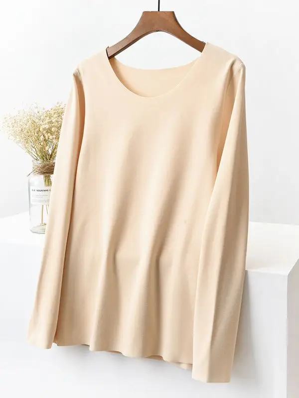 Women's Velvet Long Sleeve Warm Underwear Brown