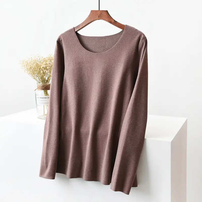 Women's Velvet Long Sleeve Warm Underwear Brown