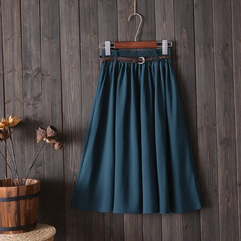Women's Black A-Line Skirt Mid-Length Belted Summer - Image 8